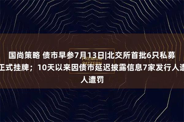 国尚策略 债市早参7月13日|北交所首批6只私募债正式挂牌；10天以来因债市延迟披露信息7家发行人遭罚